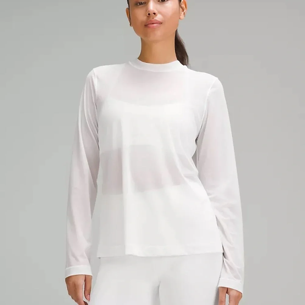 (A11) Lululemon Keyhole Mesh Long Sleeve Top, White, Size 12, NWT‎